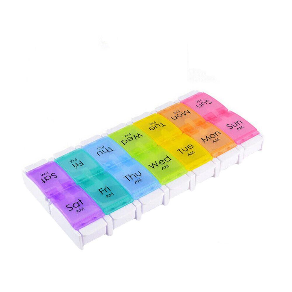 Press-Type Detachable Pill Box - Portable 7 & 14 Compartment Clear Dispenser