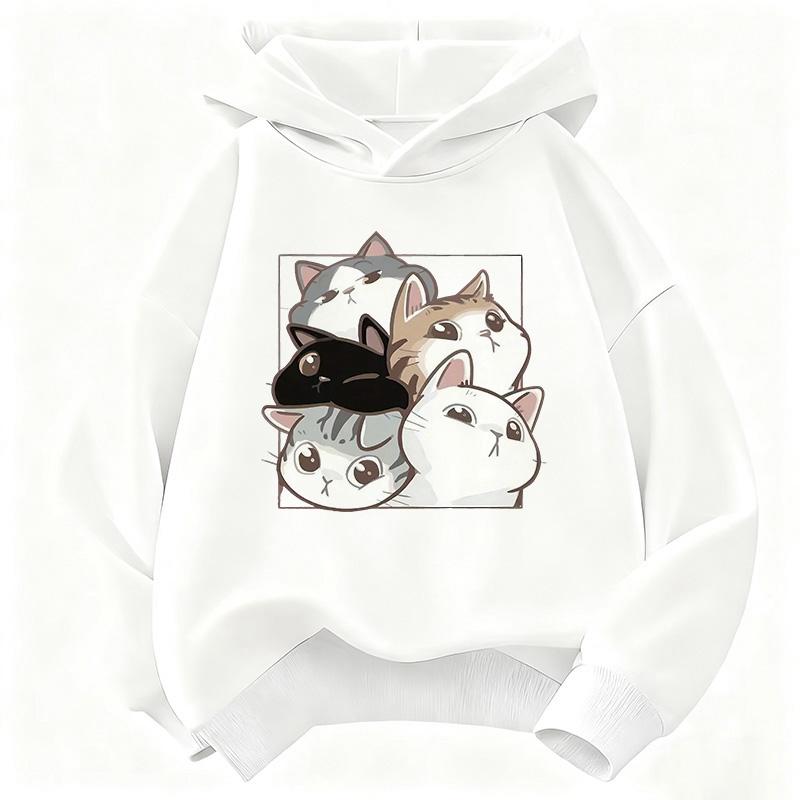 Comfortable Warm Hooded Kids Cat Design Children's Sweatshirt Cute Hoody for Boys Girls Autumn Spring Casual Hoodies