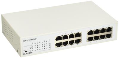 ELECOM Switching Hub 16 Ports Metal Housing Power Supply Includes Rack Mounting Bracket Supports Operating Temperature 10/100Mbps Built-in 19-inch 50℃