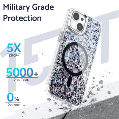 Für iPhone 16 Pro 15 Pro Max 14 Plus 13 12 11 Hülle Glitzer Kabelloses Laden Stoßfest Metall-Kameraobjektivrahmen für Magsafe Magnetisch Klar Weiche TPU Handyhülle