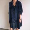 Women Turn-down Collar Long Sleeve Shirt Dress Summer Fashion Plaid Print Dress