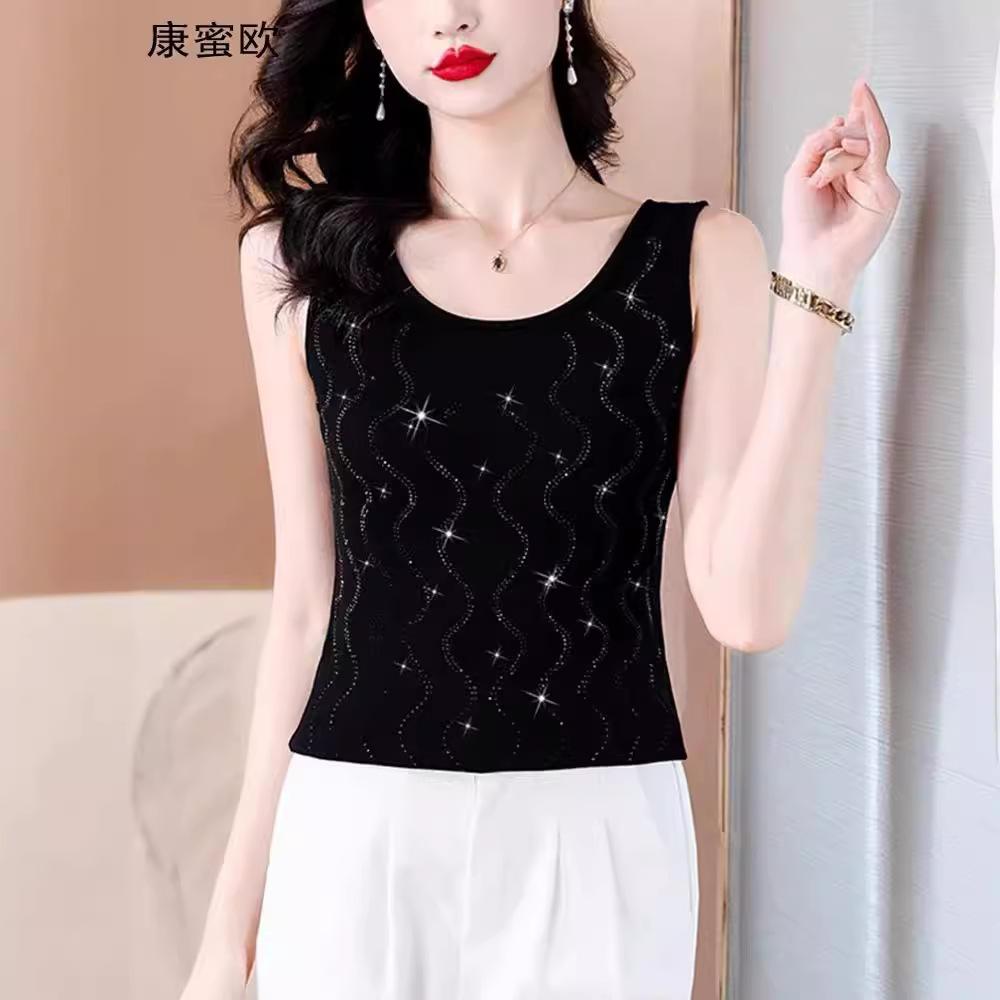 Temperament Diamond-encrusted Black High-elastic Sling Vest for Women's Inner Wear 2025 New Suit Backing Sleeveless Outer Wear Top Summer