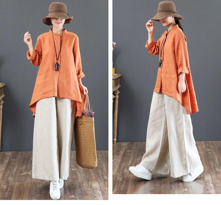 2025 Spring/Summer Women's Cotton Linen Wide-Leg High-Waist Floor-Length Pants, Artistic Loose Fit Plus Size.