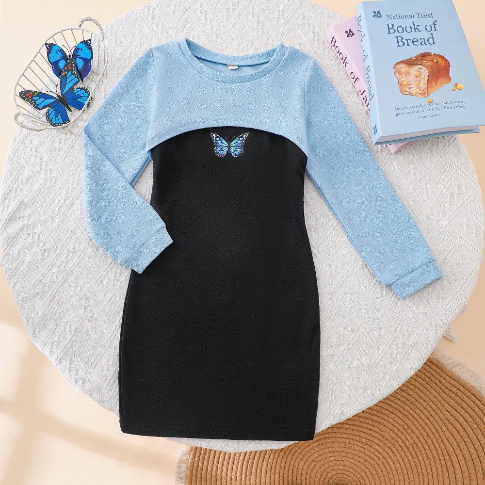 

Children s Clothing for Older Children New Products Girls Spring and Autumn Short Tops and Suspender Skirt Suits DTZ888-D 120 чорний