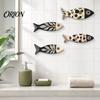 Indoor Outdoor Wall Decor 4Pcs Wooden Fish Decor, Rustic Farmhouse Ocean Art, Vintage Beach Style Decoration Nautical Coastal Theme for Home