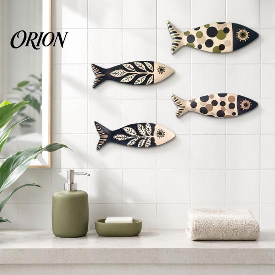 Indoor Outdoor Wall Decor 4Pcs Wooden Fish Decor, Rustic Farmhouse Ocean Art, Vintage Beach Style Decoration Nautical Coastal Theme for Home
