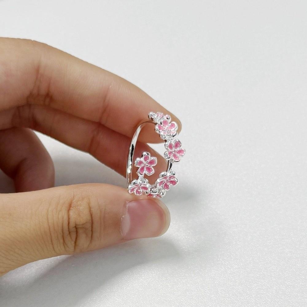 Sweet Pink Cherry Blossom Ring Drop Oil Design Flower Bracelet Fashion Open Adjustable Ring Party