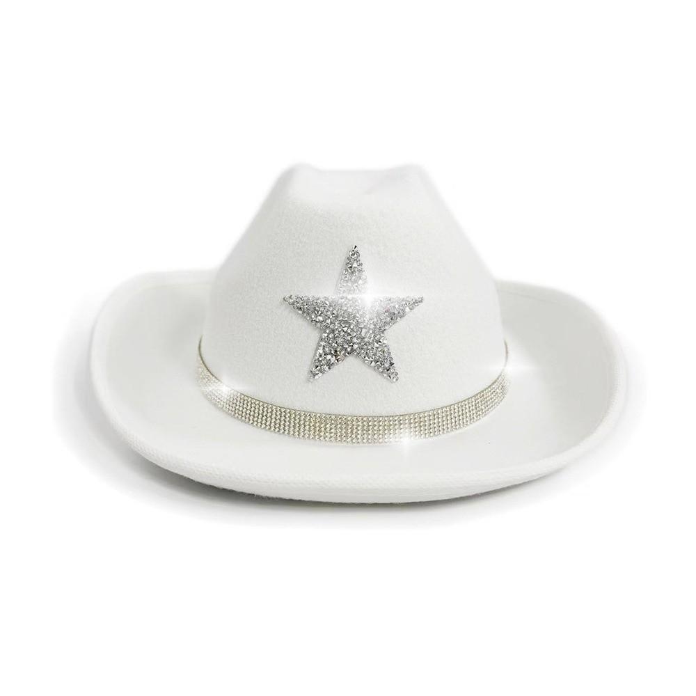 Sparkly Star Western Hat Rhinestone Cowgirl Hat Fashion Jazz Cap  For Dress-Up Party Festival