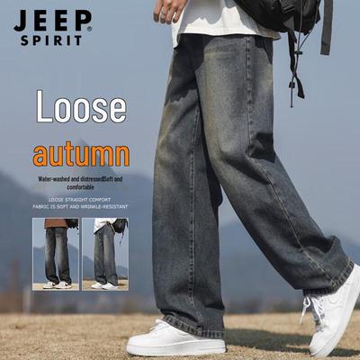 JEEP SPIRIT Men's Retro Loose Straight Leg Jeans