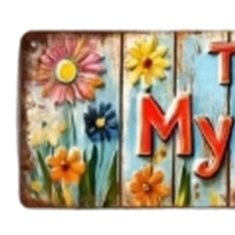 Happy Place Metal Wall Hanging Sign Garden Decors Florals Pattern Plaque For Family Gatherings And Festives Event