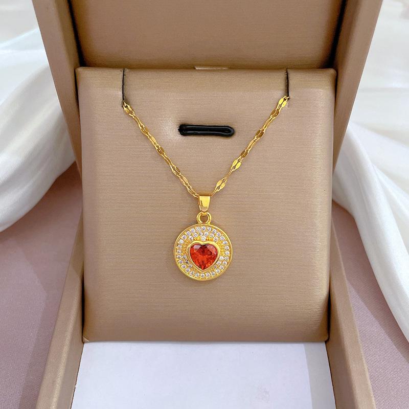 Titanium Steel Light Luxury Full Diamond Love Zircon Light Luxury Design Versatile Korean Style Niche Design Live Necklace