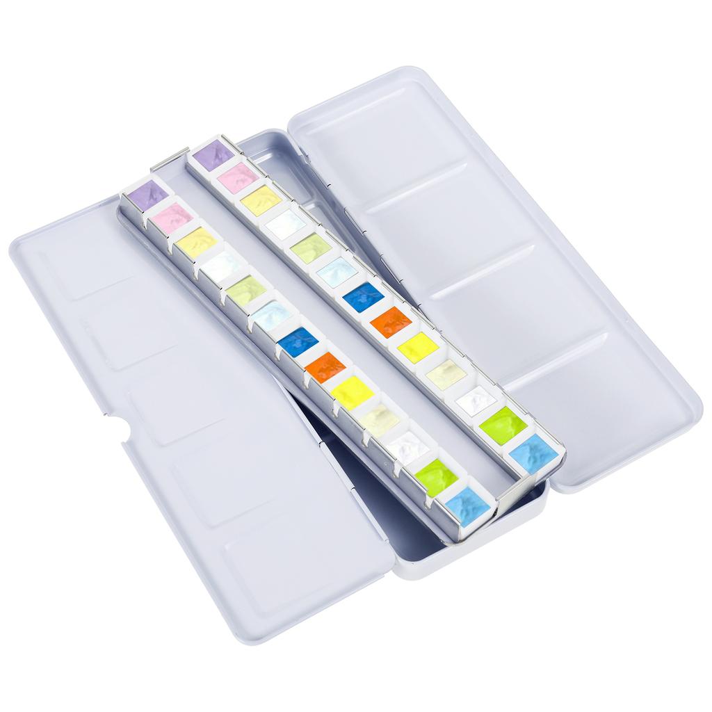 Empty Watercolor Palette with Full/Half Pans Fold-out Mixing Painting Tray-Portable Travel Watercolor Palette for Watercolor