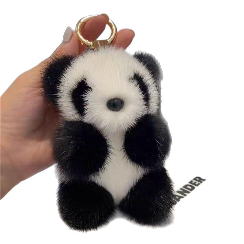 Faux Mink Fur Panda Keychain Charm - Cute Plush Pendant for Car or Bag