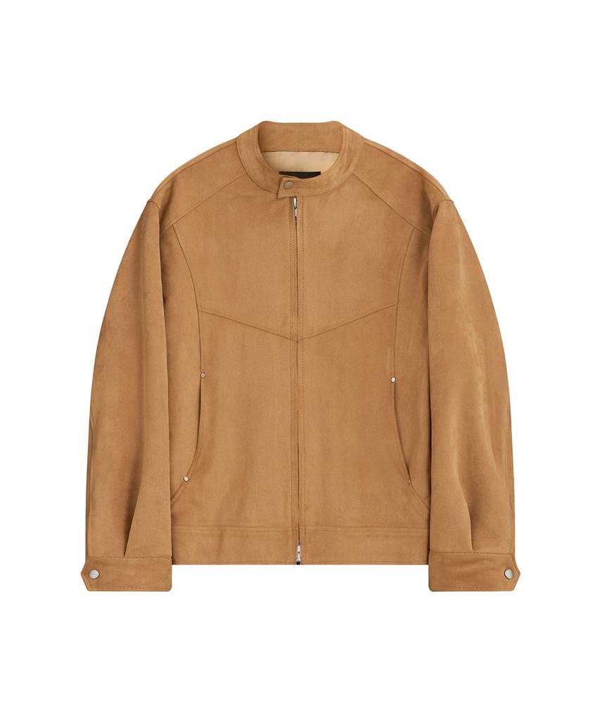 Sperone Mandarin Collar Curved Suede Blouson (Camel)