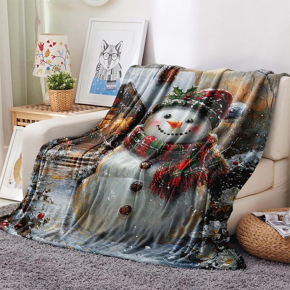 Snowman Print Flannel Blanket, High quality Comfortable for All Seasons, Home Decor, Warmth and Comfort, Perfect for Christmas Gifts