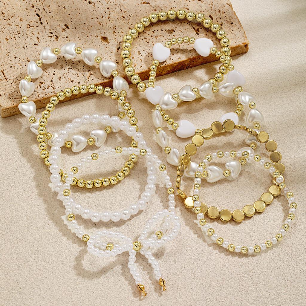9 Bohemian style imitation pearl bow bracelets, multiple layered peach heart bead bracelets, women's bracelets, and bracelets