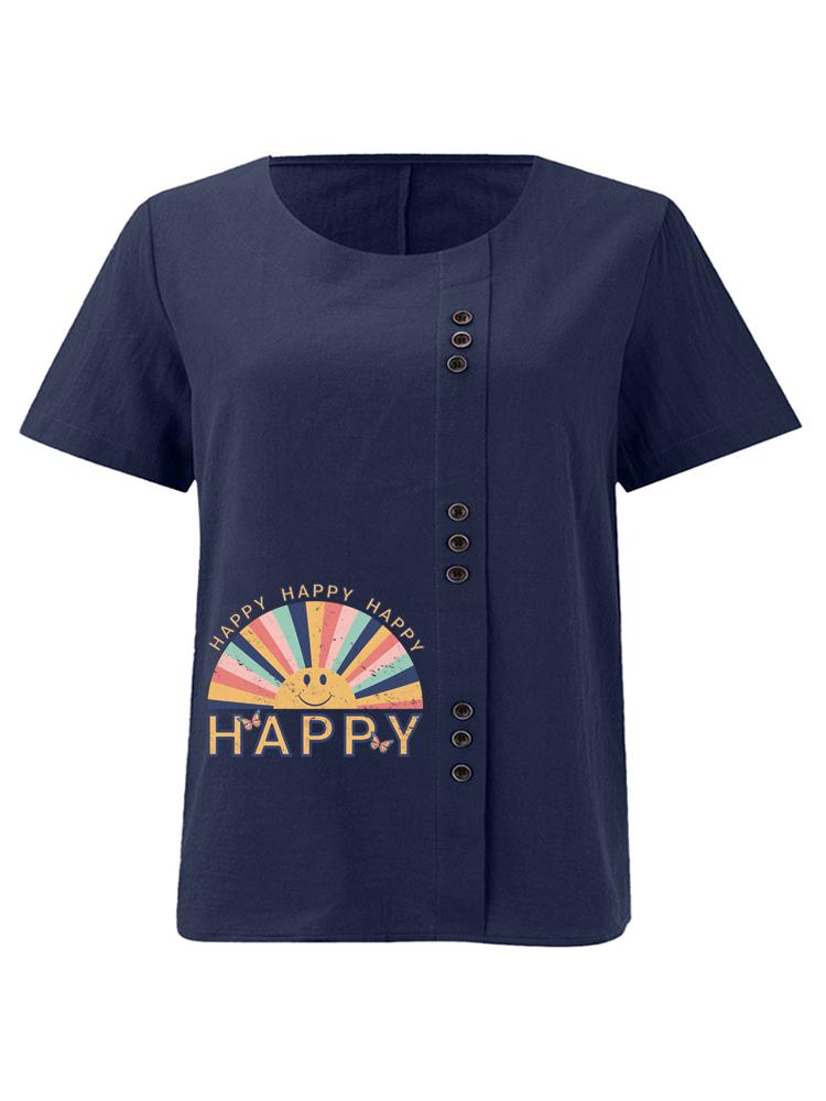 Women's Fashion Rainbow Letters Print Printing Shot Sleeve T-shirt Loose Cotton Shirt Casual Loose Summer Plus Size Blouse Tops
