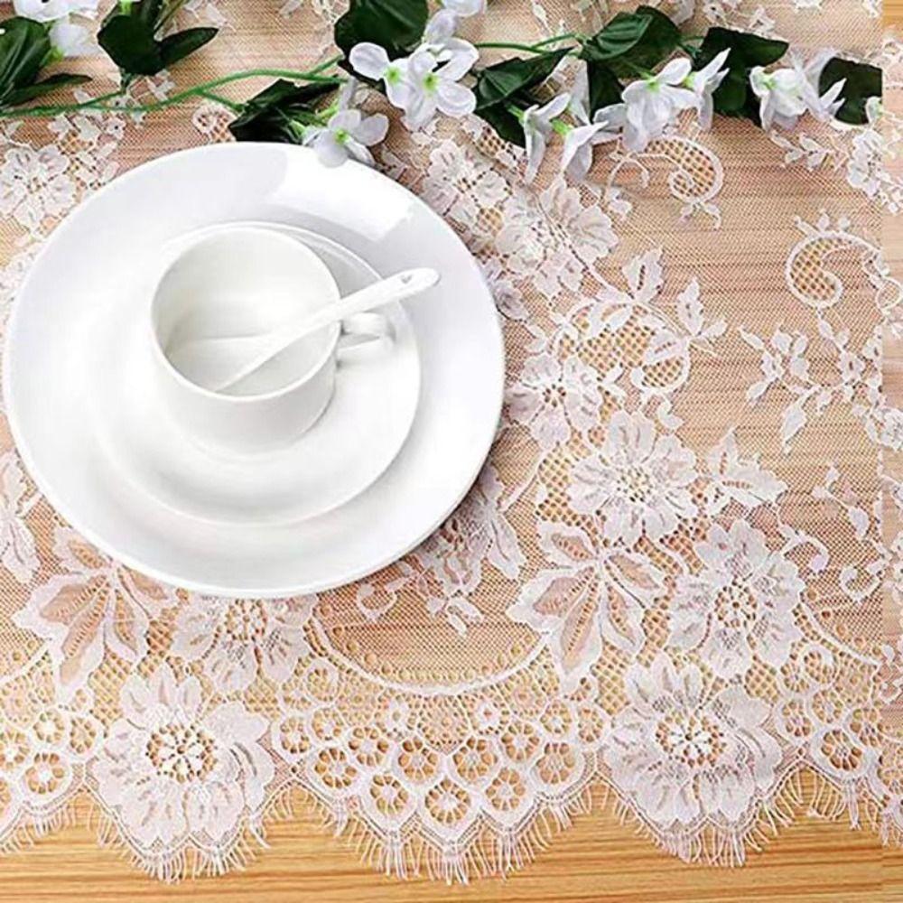 Rectangular Shape Lace Table Runner White Color Lace Floral Table Runners  Tea Party