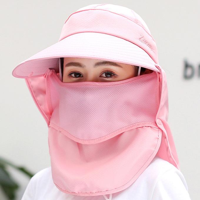 Women Wide Brim Face Mask Sun Hat Detachable Neck Face Flap Ponytail UV Protection Visor Hat Garden Fishing Hiking
