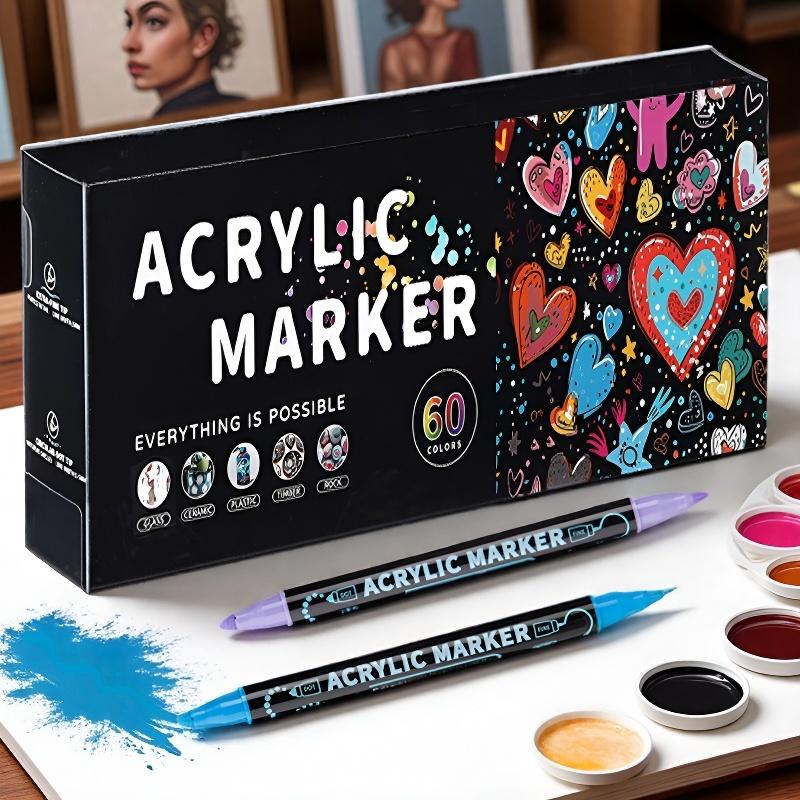 60 color Double Head Waterproof Acrylic marker Pens For Rock Painting Canvas DIY Making posca Doodle Pen art Markers