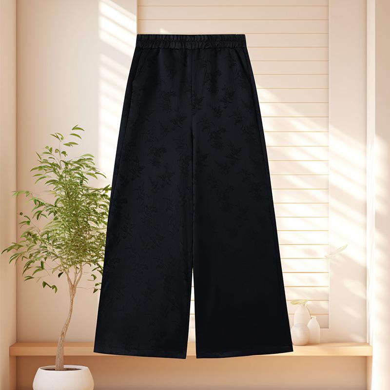 

Mom s New Summer Wide-Leg High-Waisted Jacquard Pants - Women s Versatile Loose Straight-Leg Casual Trousers 5XL (Recommended 75-83kg) чорний