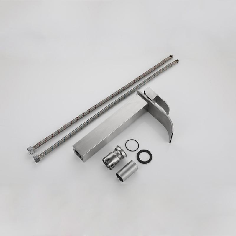 Waterfall Basin Faucet Deck Mounted Stainless Steel Brushed Silver Sink Tall Tap Bathroom Hot & Cold Mixer Vanity Vessel Taps
