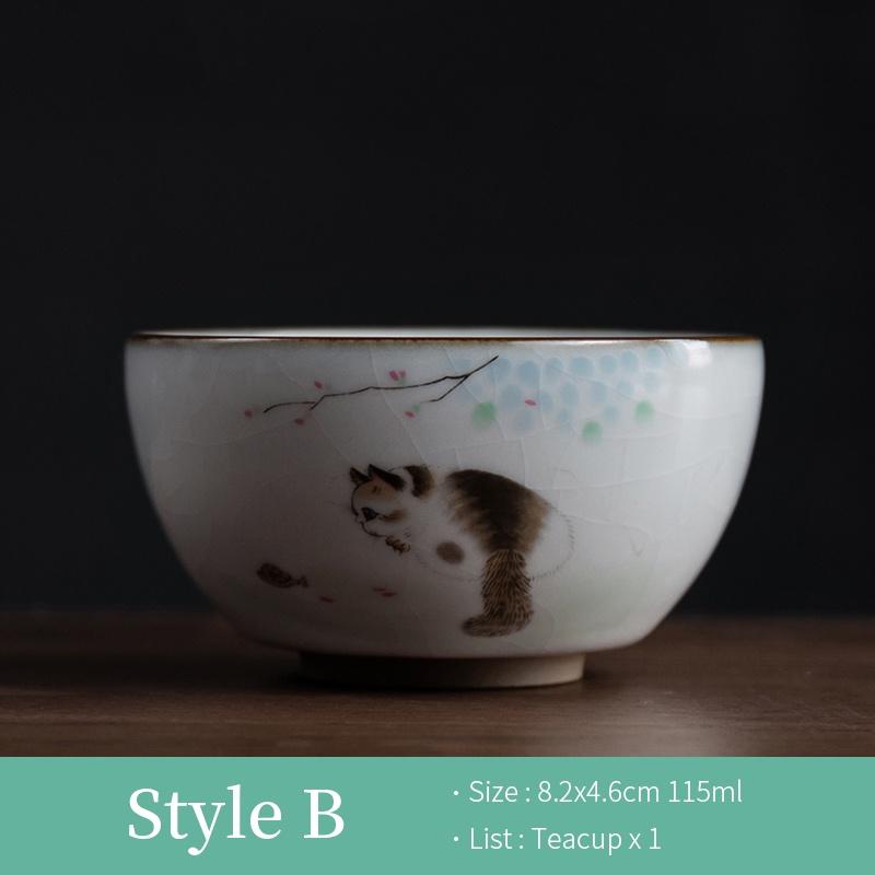115ml Cute Cat Tea Cup Master Cup Personal Exclusive Tea Cup Ceramic Kung Fu Single Cup Ru Kiln Small Tea Cup Tea Bowl