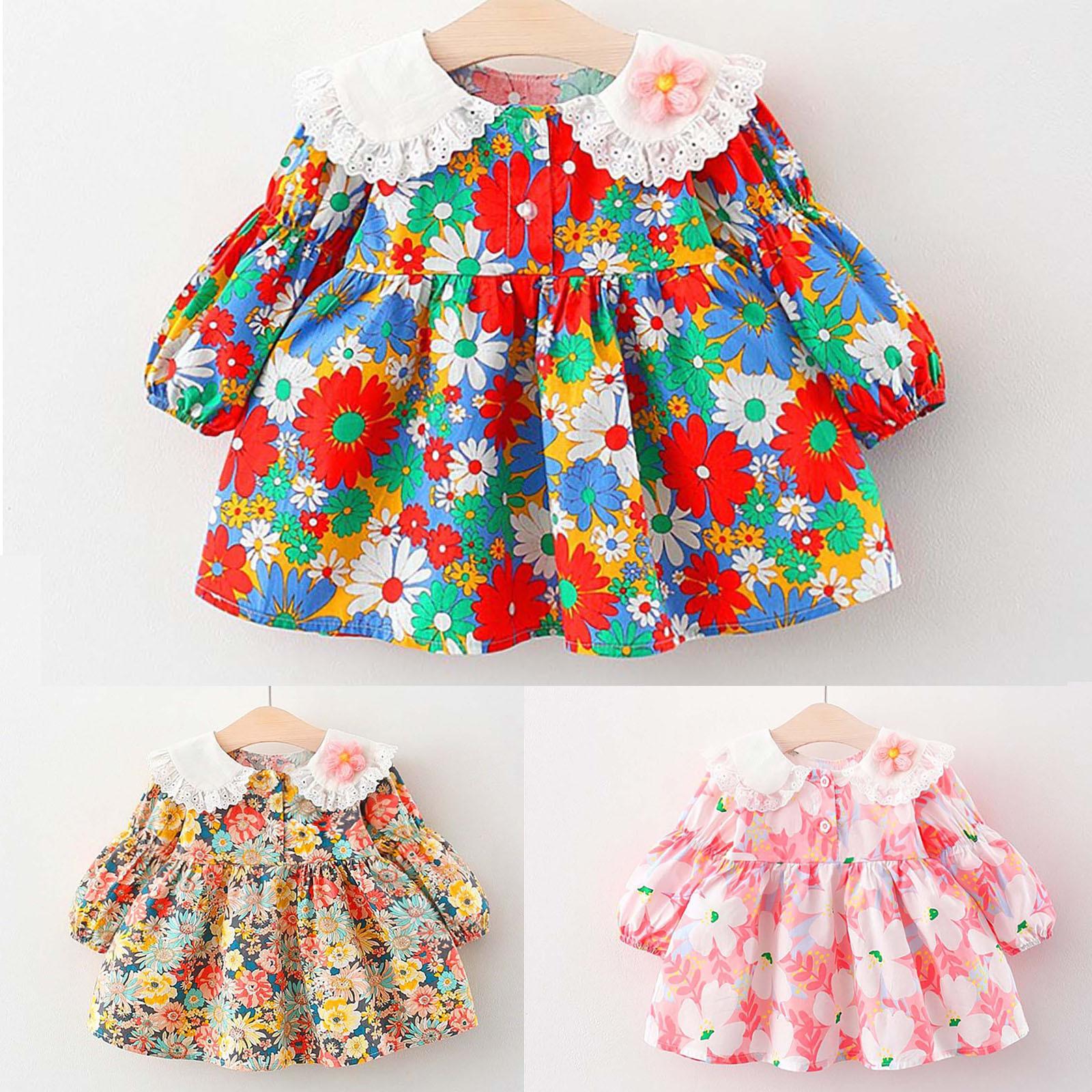 

Детское милое повседневное платье с длинными рукавами и принтом