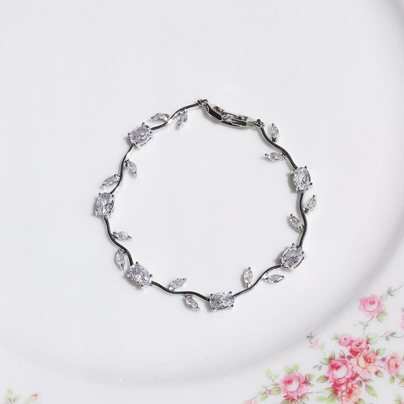 Colorful Leaf Cubic Zirconia Cz Crystal Bridal Bridesmaid Wedding Jewelry Bracelets Gift For Women Mom On Wedding Day