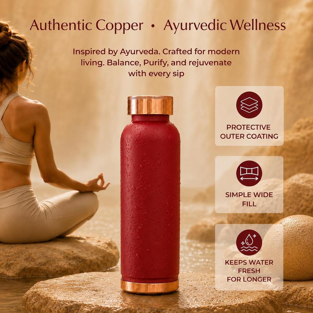 Copper Water Bottle for Travel Leak Proof and BPA Free, Office and Home Use, Ayurveda Inspired Bottle for Immunity Boost  (1 Liter | Magenta)