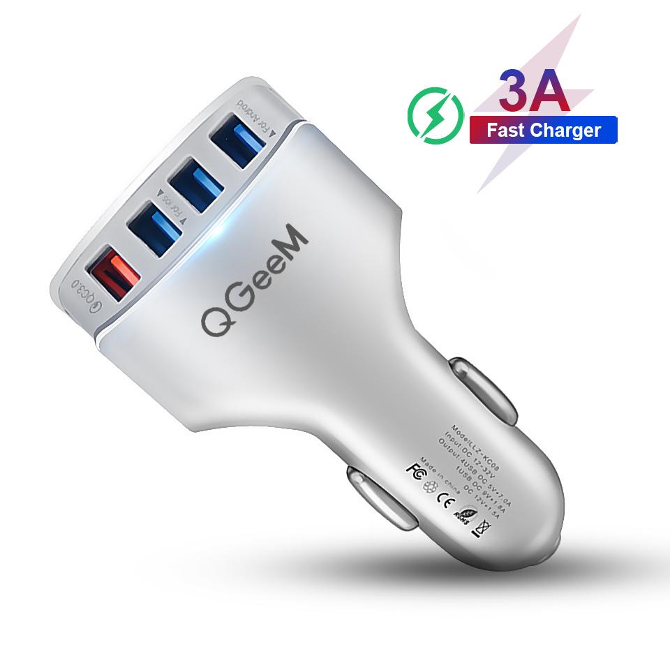 

QGEEM 4USB QC 3.0 Автомобильное зарядное устройство Quick Charge 3.0 Зарядка телефона Автомобильное быстрое зарядное устройство 4 порта USB Автомобильное портативное зарядное устройство для iPhone Xiaom car charger белый