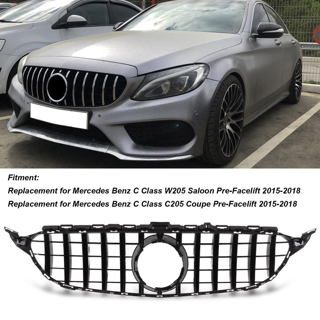 For Panamericana GT   Grille Replacement for   C Class W205 C205  05 PreFacelift 20152018(Gloss Black )