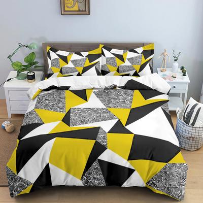Geometrie König Königin Bettbezug Psychedelische Kunst Bettwäsche-Set für Kinder Jugendliche Erwachsene Gelbes Abstraktes Muster Polyester Bettdeckenbezug