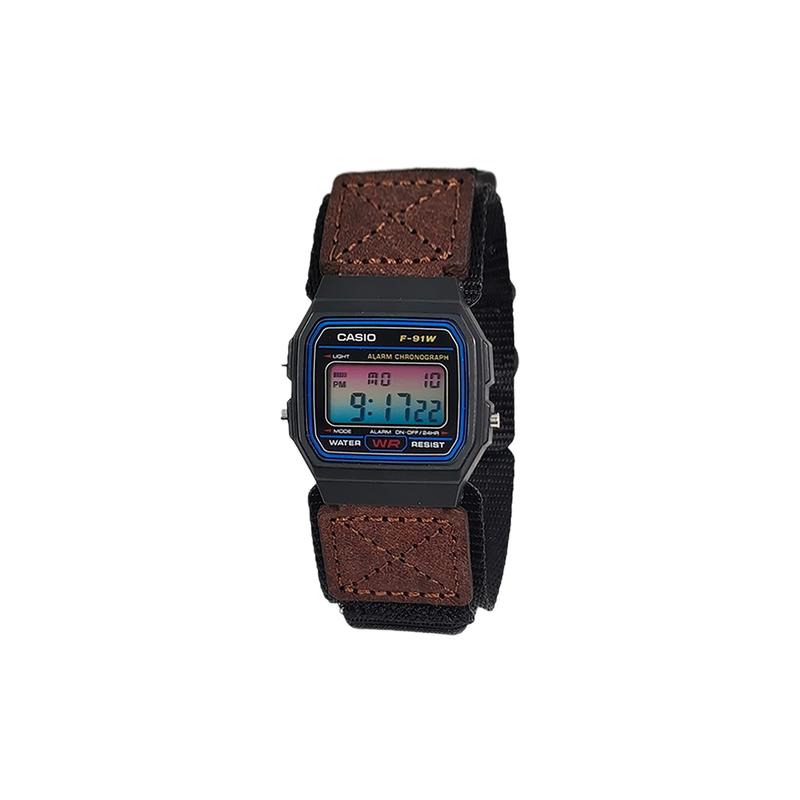 CASIO Customized watch modified series various colored mirrors black resin case classic retro small square F-91W-HeiSeBiaoPanFenLanJianBianBiaoJing