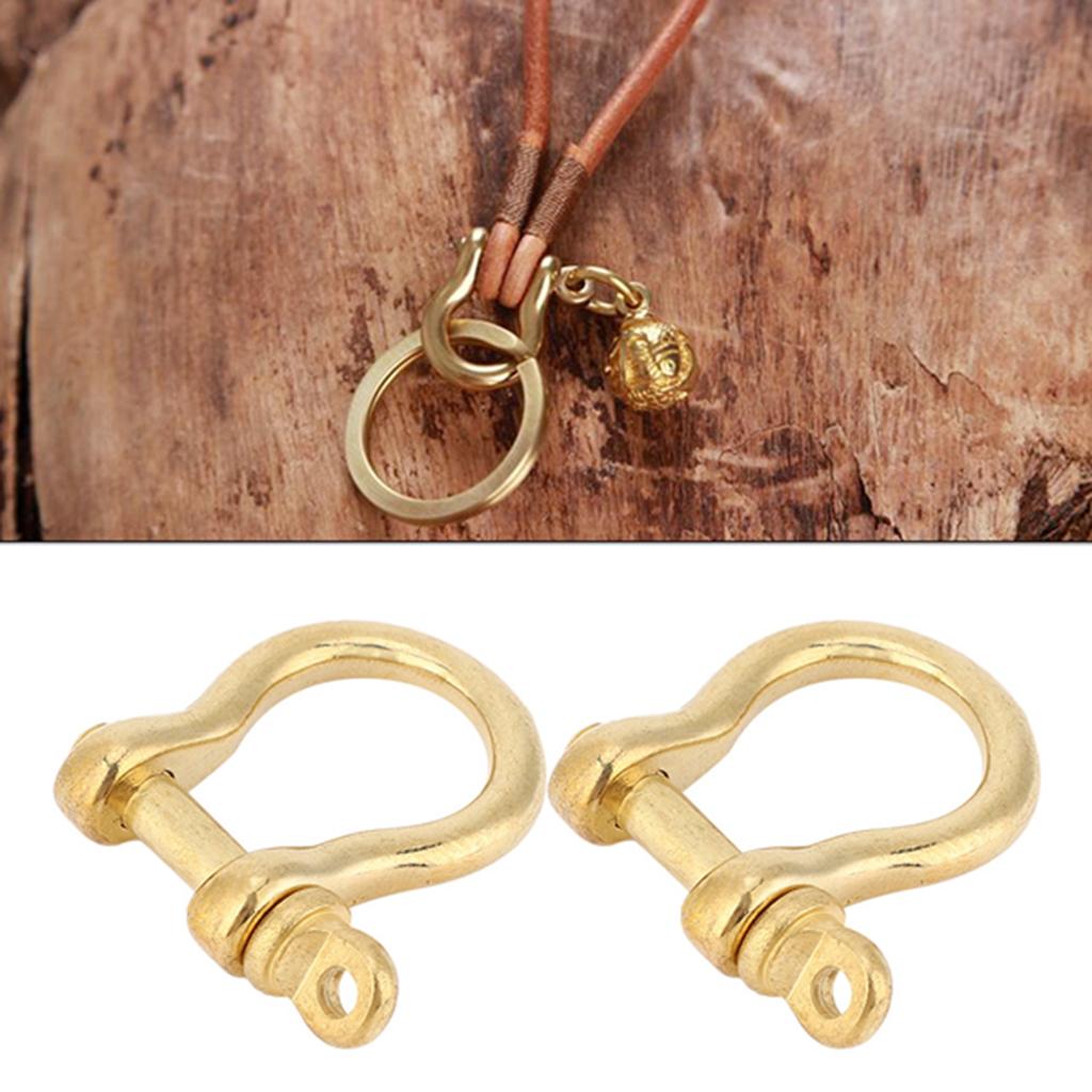 2 Set Anchor Shackle Pure Brass U Type Fob Key Ring Hook Golden Connection Buckle 10mm