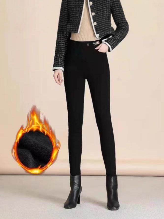 2025 Winter Women's Fleece-Lined High-Waisted Denim Skinny Pants - Slimming, Figure-Flattering, and Elastic Waist.