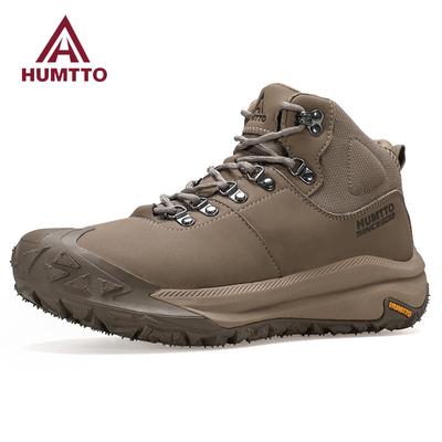 HUMTTO Outdoor Knöchelhohe Stiefel Herren Leder Wanderschuhe Rutschfest Camping Trekking Herren Sportschuhe Winter Sicherheits-Sneaker
