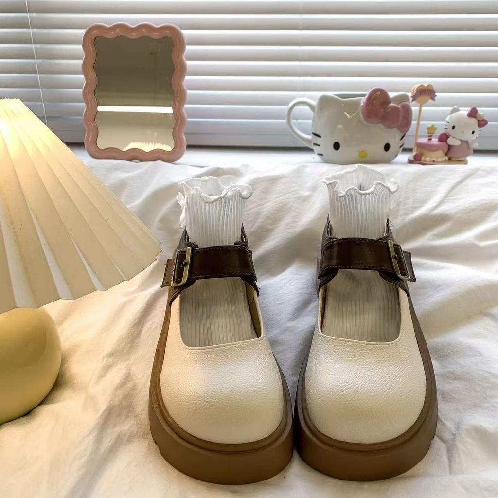 French Evening Breeze Single Shoes with Skirt Medium and High Heels Small Leather Shoes 2025 Spring and Autumn New Thick-soled Shallow Mouth Mary