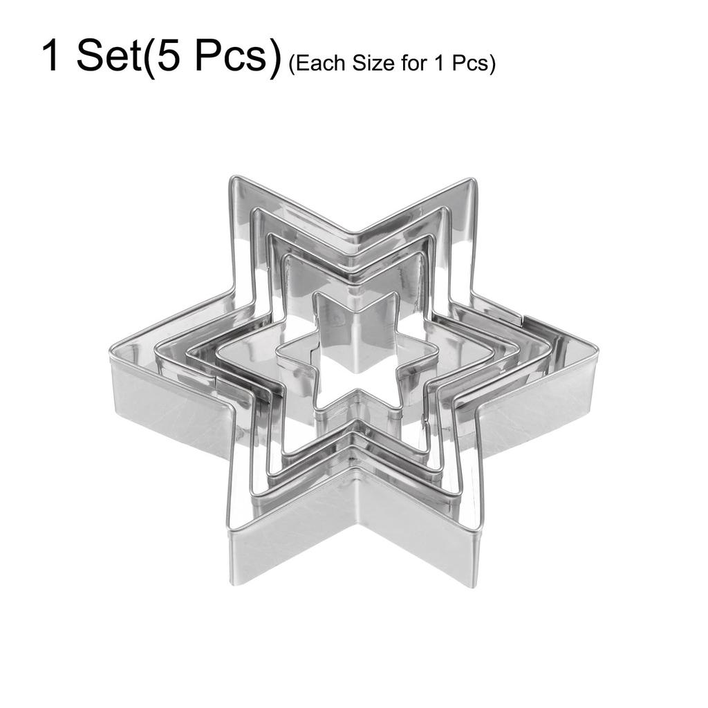 Uxcell Set of Stainless Steel Biscuit Cookie Cutters for Kitchen Baking 5-Piece Star-Shaped