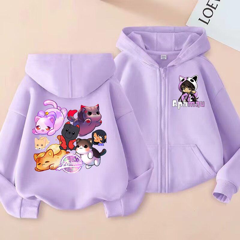 Felpa con zip stile anime Aphmau Abbigliamento per bambini Felpa con zip sportiva per ragazzi Felpa alla moda con zip per ragazze Regalo di Natale Top casual per bambini