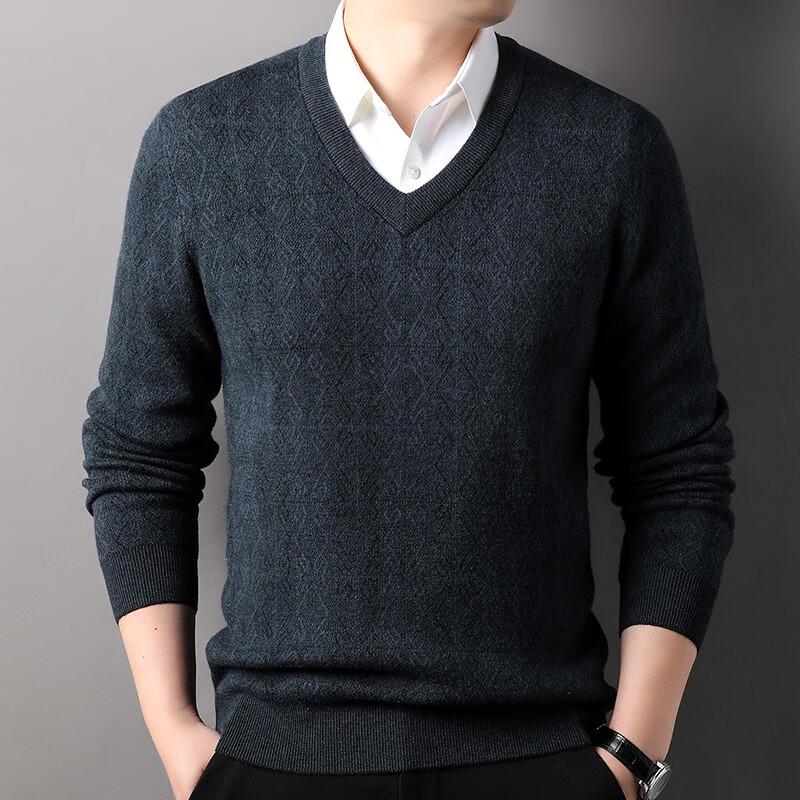 Hengyuanxiang Men s 100% Pure Wool V-Neck Sweater M
