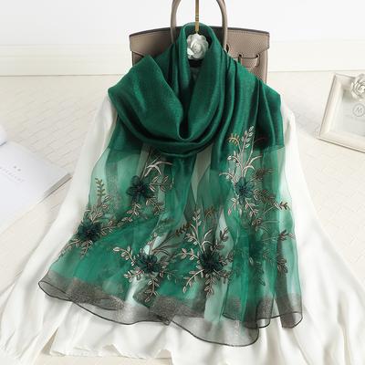 Bufanda de Lana Seda Bordado Floral Dama 2025 Mujeres Hijab Femenino Foulard Pashmina Estolas de Playa Chal Envolvente Bufandas de Primavera Pañuelo