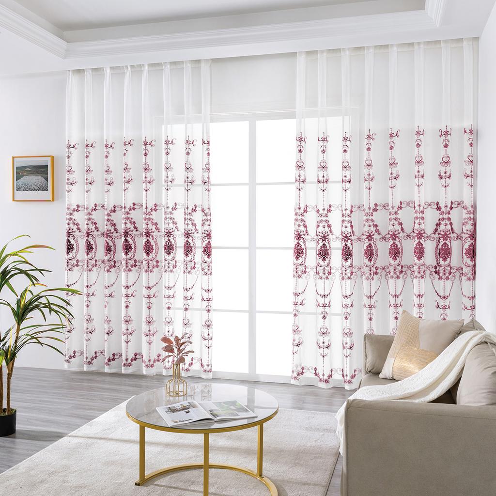 2 Panels Sheer Curtains Embroidered Window Voile Drapes for Living Room Grommet Top Solid Lightweight for Bedroom Home Decor