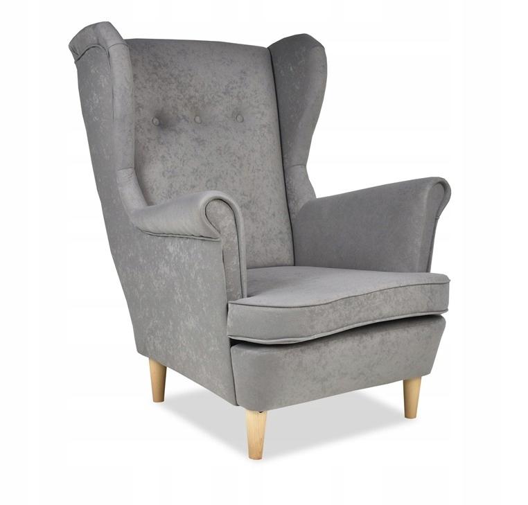 Fotel uszak ARI z podnóżkiem, skandynawski Family Meble, szary siwy