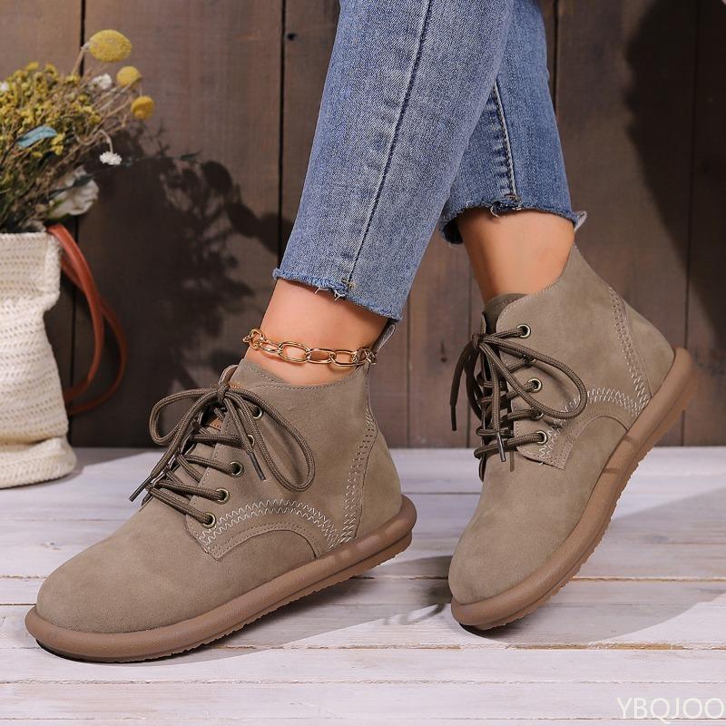 Women's autumn winter new flat bottomed retro single boots simple comfortable wear-resistant lace up short tube women's shoes