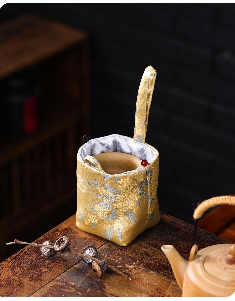 Chinese Brocade Tea Cup & Jewelry Storage Bag - Portable Thickened Pouch for Host Use & Buddhist Beads