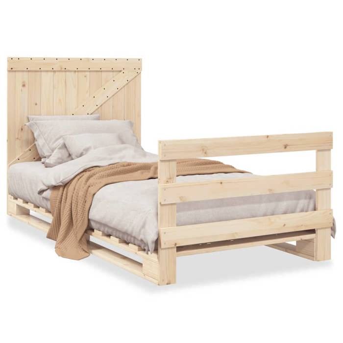 VidaXL Cadre de lit et tête de lit 100x200 cm bois de pin massif, lit, meuble de chambre à coucher, lit en bois, lit simple, 3281557