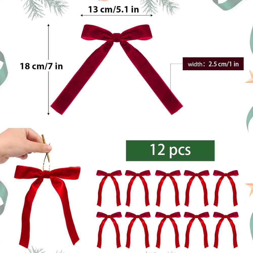 Velvet Red Bows 12X Christmas Velvet Bows Portable Velvet Christmas Tree Bows for Tree Front Door Fireplace Stairs and Garland