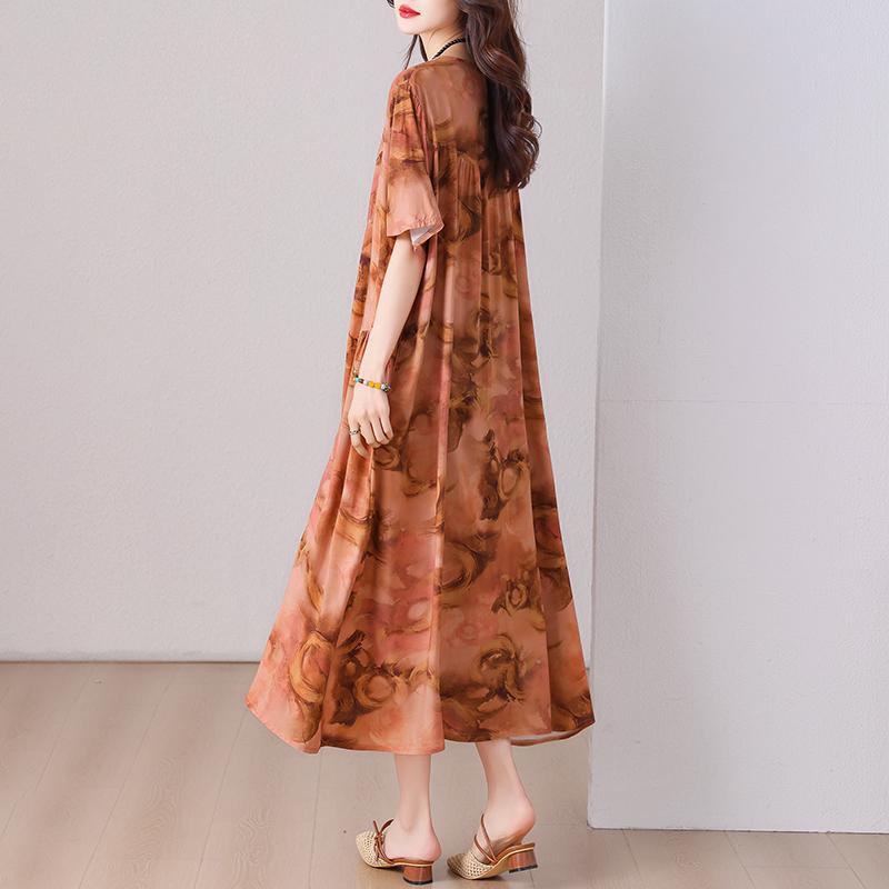 Elegant Women's Summer Dress Plus Size Casual Short Sleeve Vintage Loose Long Dress Summer Clothes