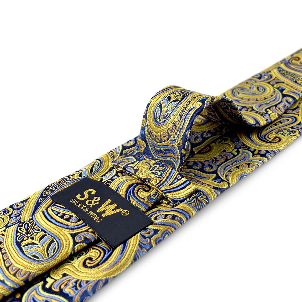 (Shlax & Wing) Gravata Masculina Formal Longa de Seda Shlax & Wing com Padrão Paisley Floral Dourado - Design Inovador